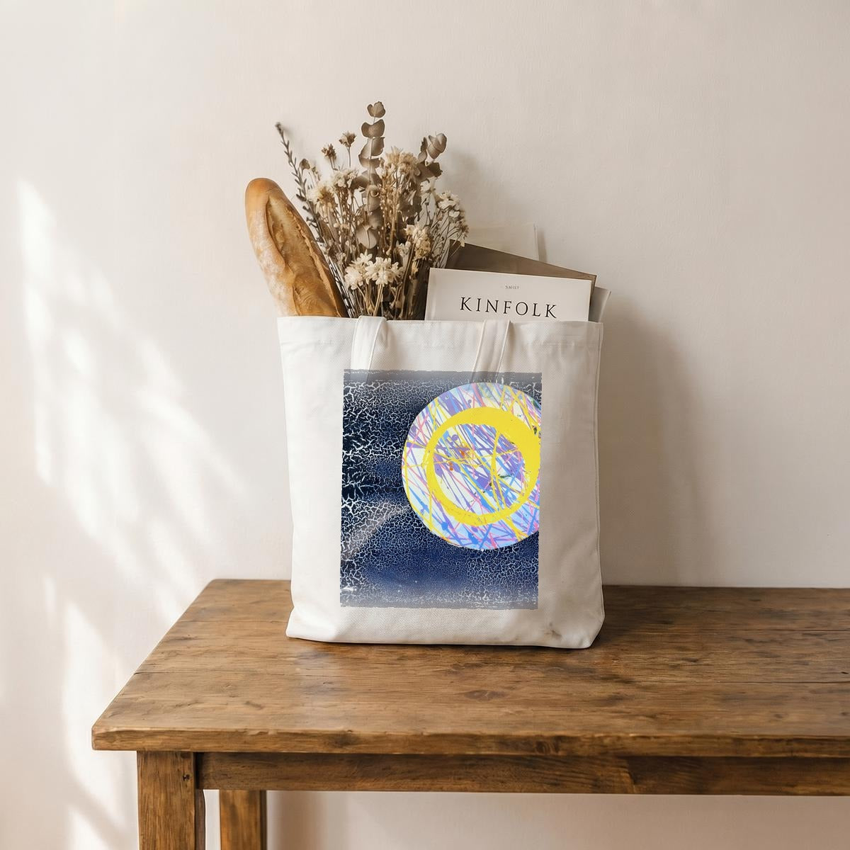 Yellow Scribble Circle — Feathered Fade Tote Bag