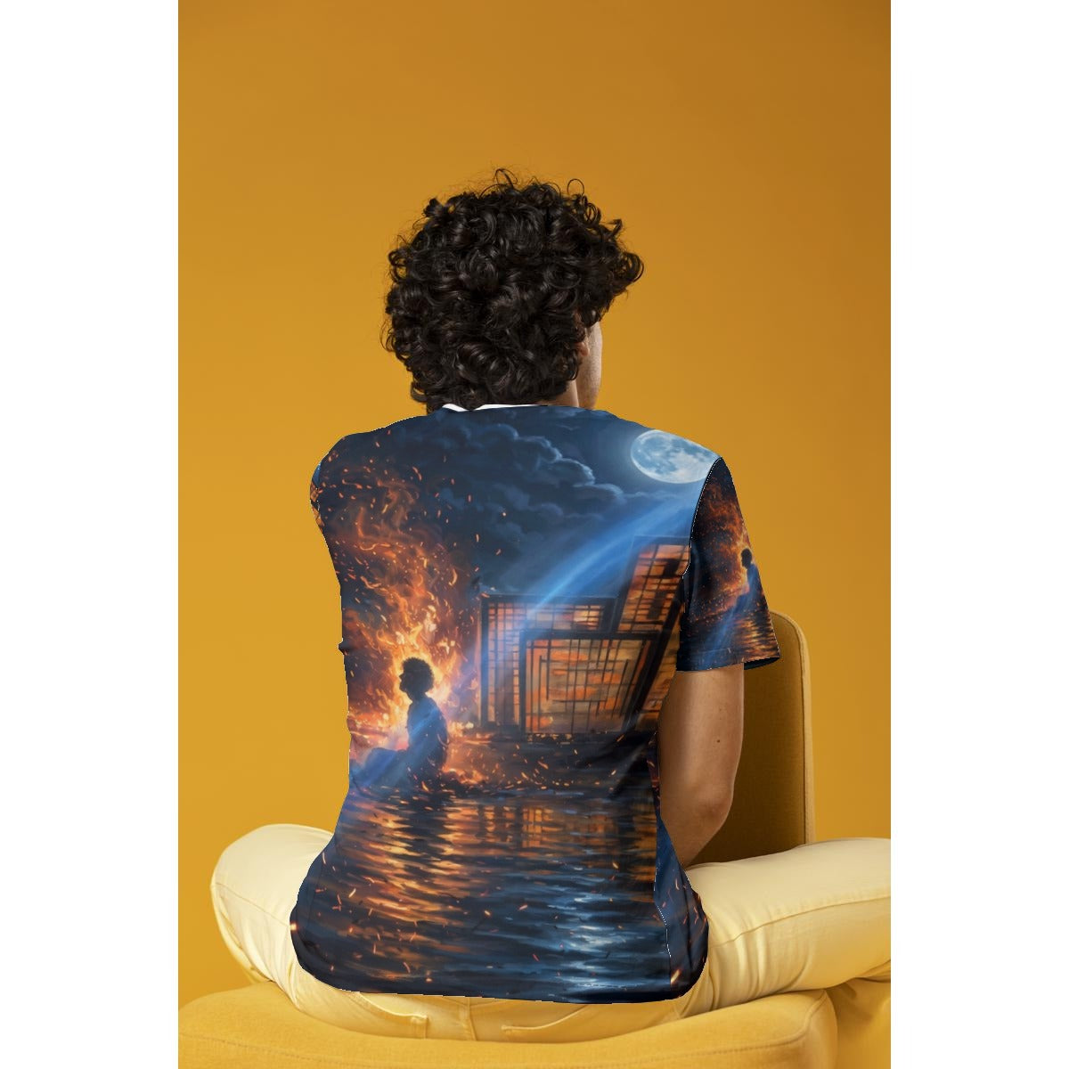 Ember City Moonrise (AI-Assisted Remix) — Cityscape Remix All-Over Print Tee