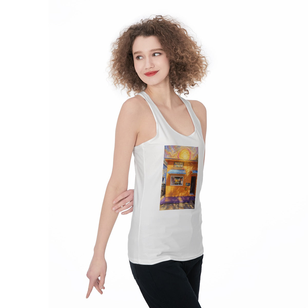 Golden Hour at the Painted Porch (AI-Assisted Remix) — Gallery Remix Women's Racerback Tank