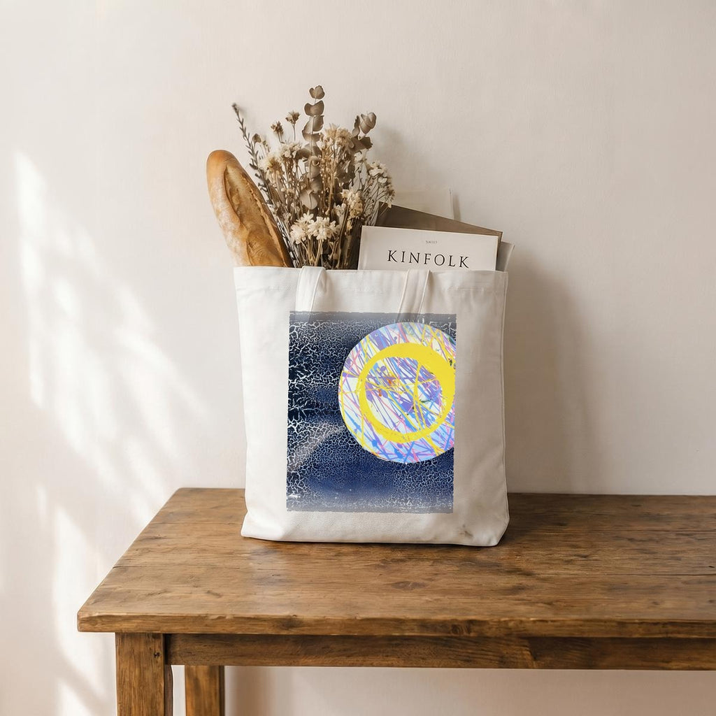 Yellow Scribble Circle — Feathered Fade Tote Bag