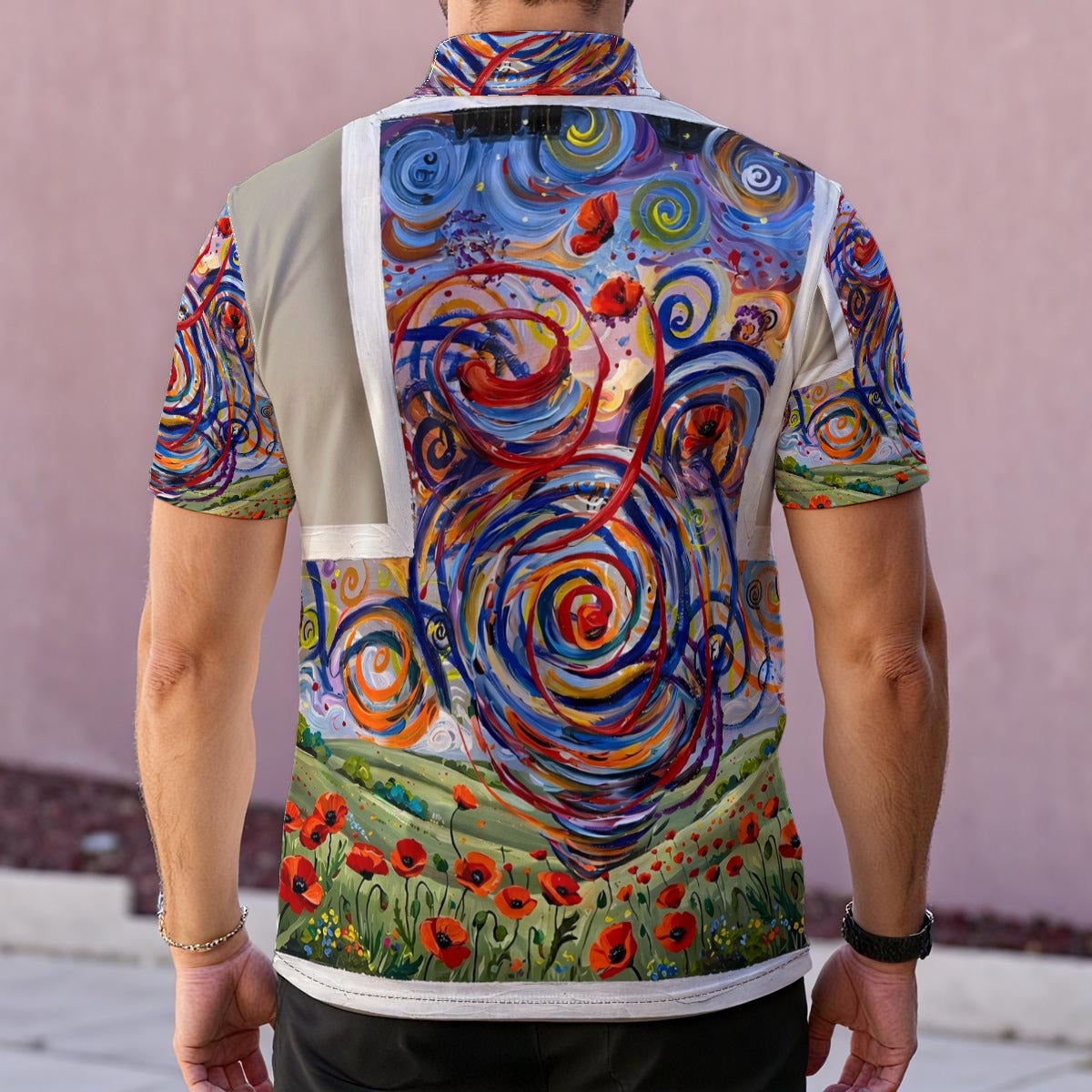 Poppy Swirl (AI-Assisted Remix) — Men's Polo Shirt