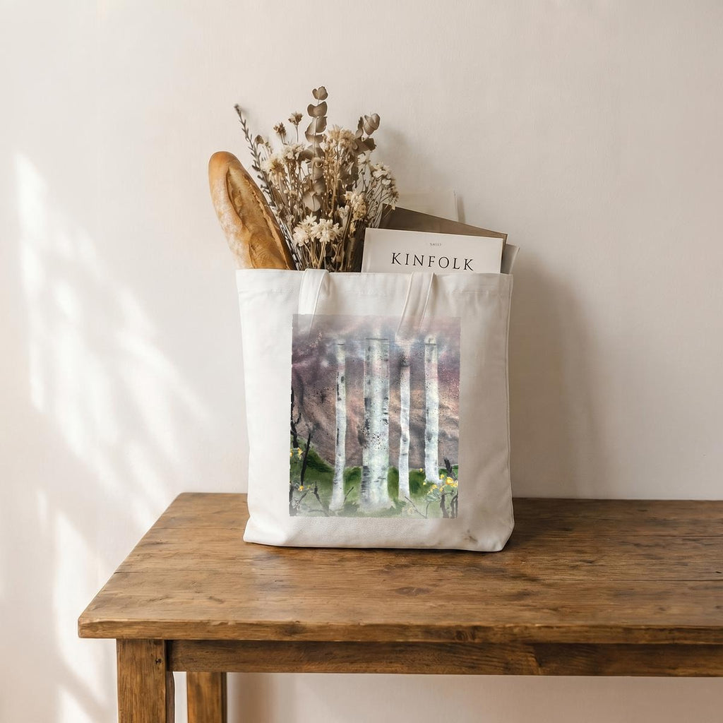 Birch Moonrise — Feathered Fade Tote Bag