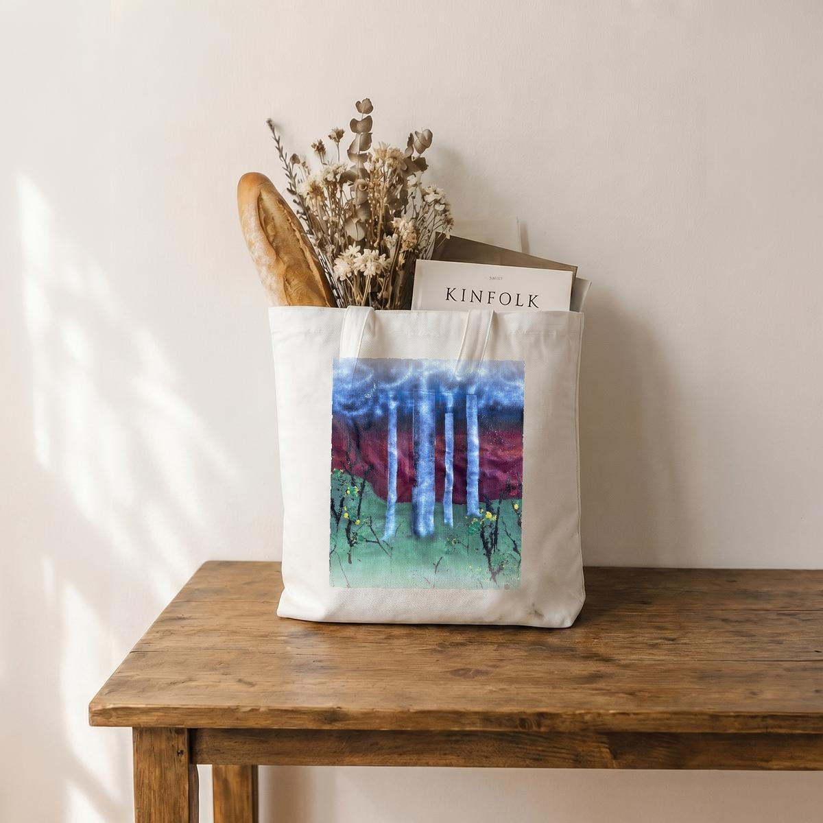 Night Birches — Feathered Fade Tote Bag