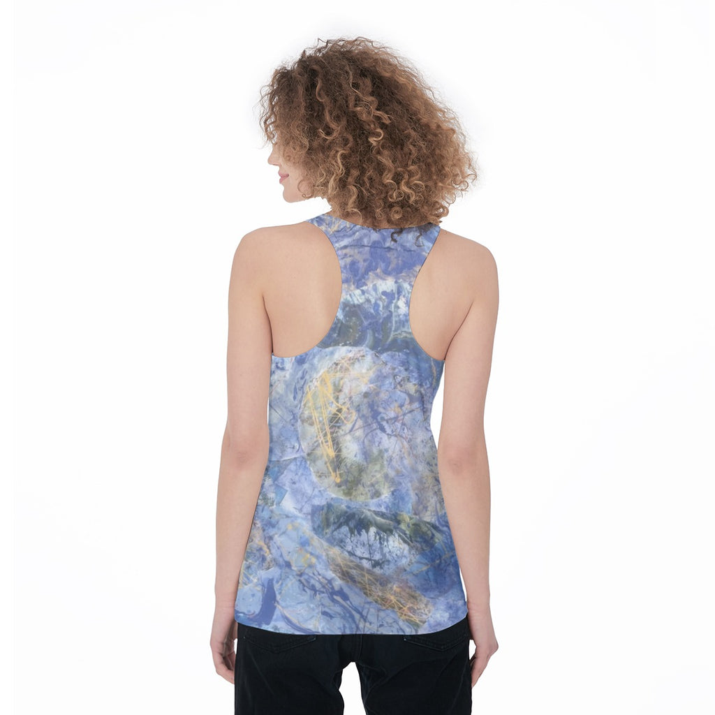 Blue Abstract Collage — All-Over Print Tank