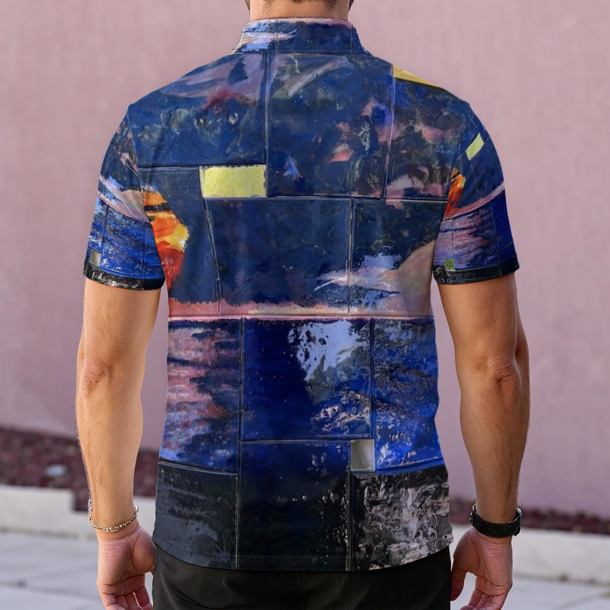 Blue Stepped Sunset — Men's Polo Shirt