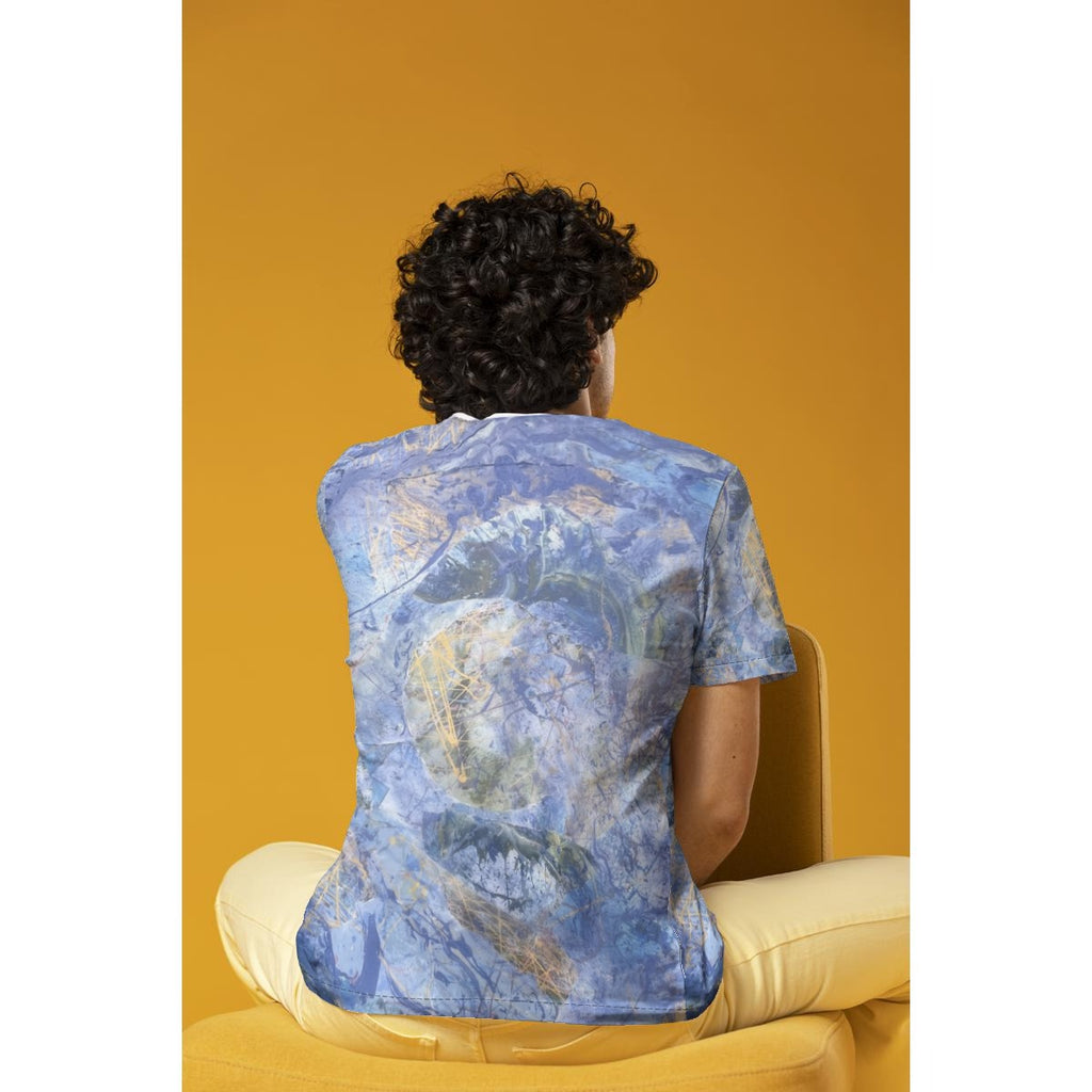 Blue Abstract Collage — All-Over Print Tee