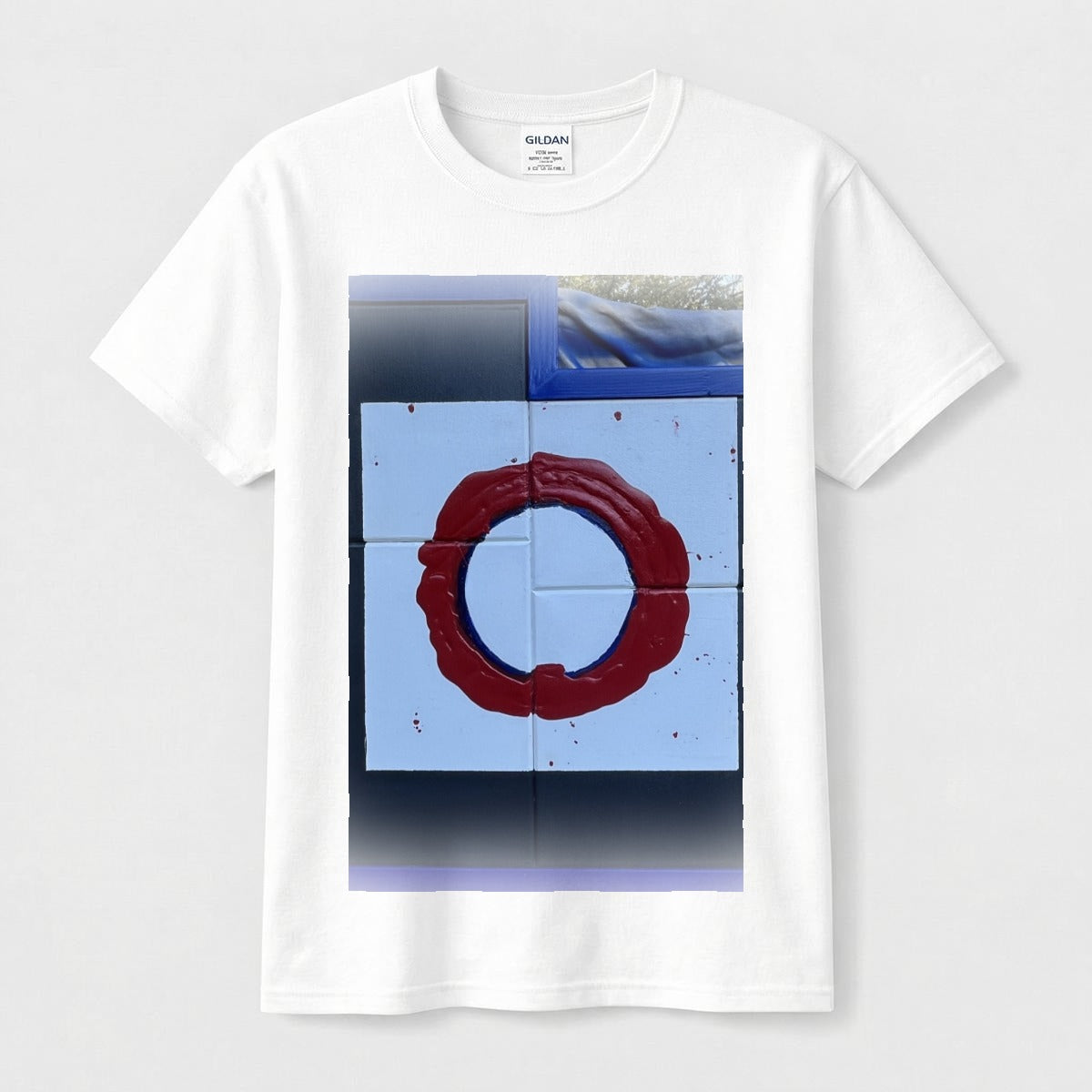 Red Circle Cross — Feathered Fade Classic Tee