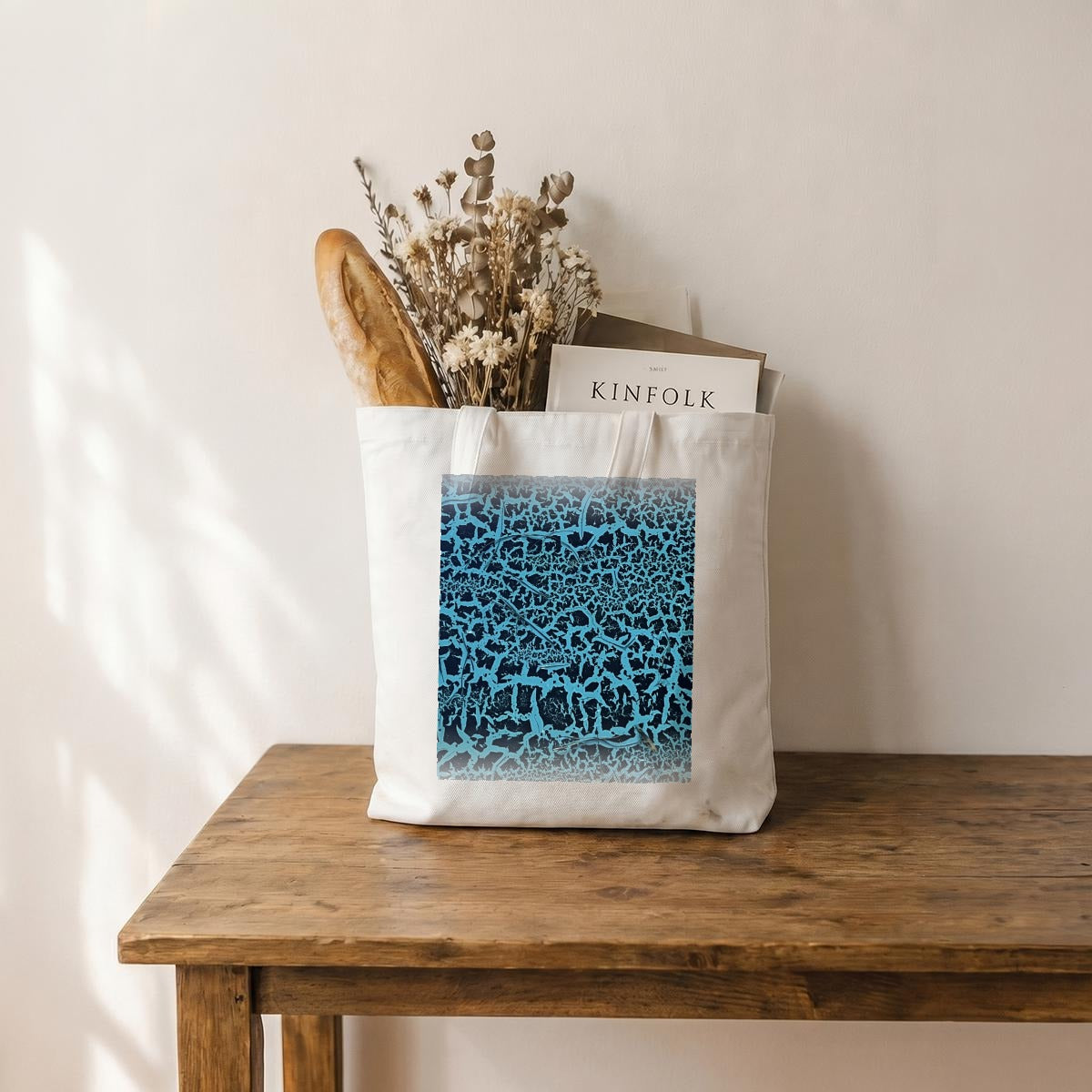 Turquoise Crackle — Feathered Fade Tote Bag