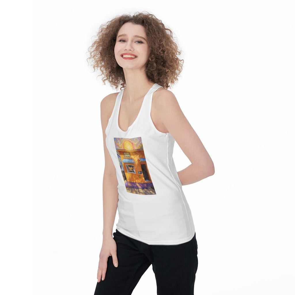 Golden Hour at the Painted Porch (AI-Assisted Remix) — Gallery Remix Women's Racerback Tank