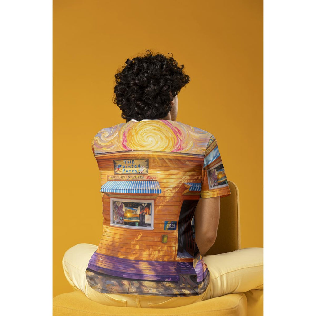 Golden Hour at the Painted Porch (AI-Assisted Remix) — Gallery Remix All-Over Print Tee