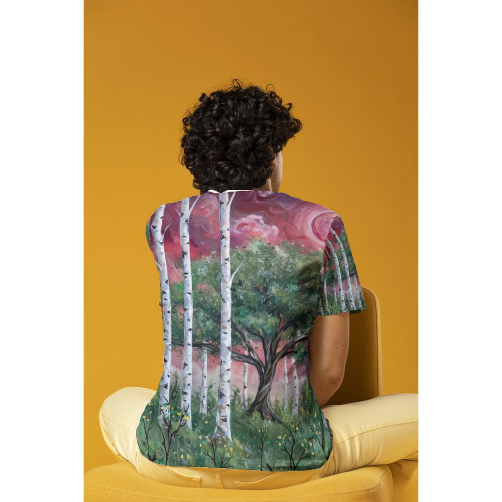 Crimson Grove (AI-Assisted Remix) — Forest Remix All-Over Print Tee