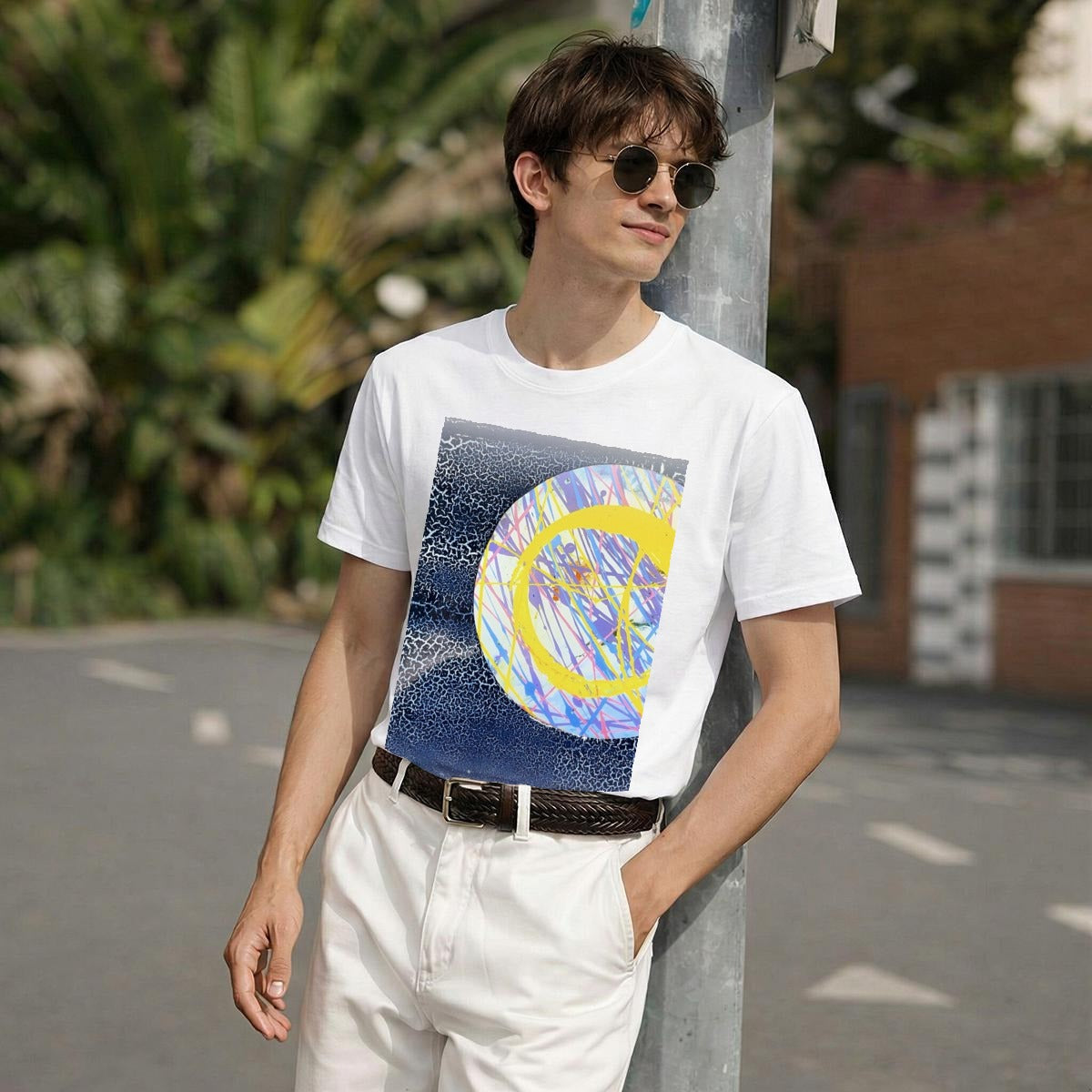 Yellow Scribble Circle — Feathered Fade Classic Tee