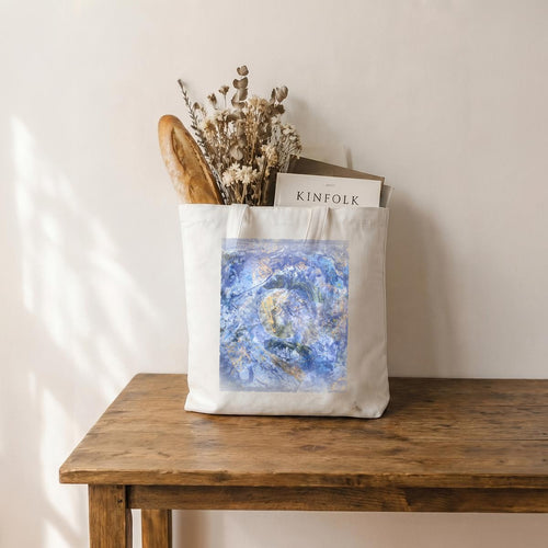 Blue Abstract Collage — Feathered Fade Tote Bag