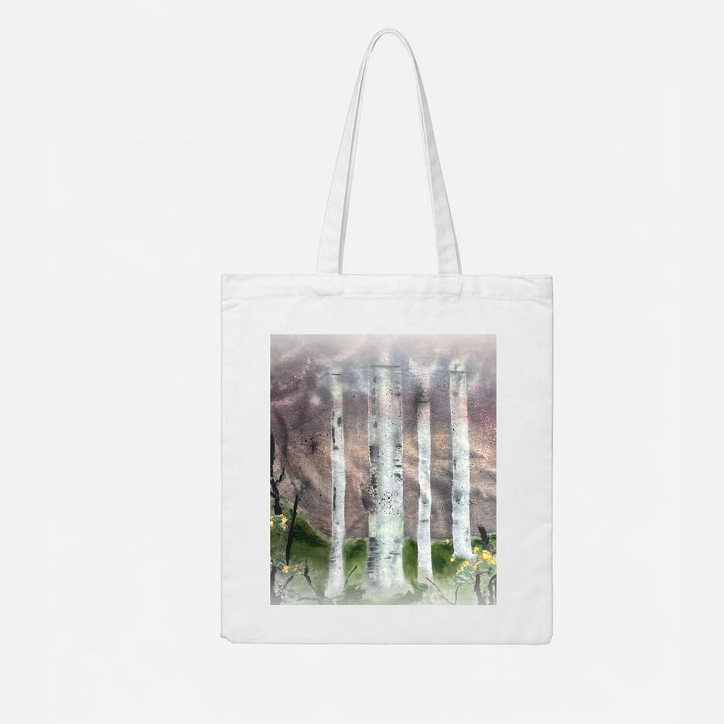 Birch Moonrise — Feathered Fade Tote Bag