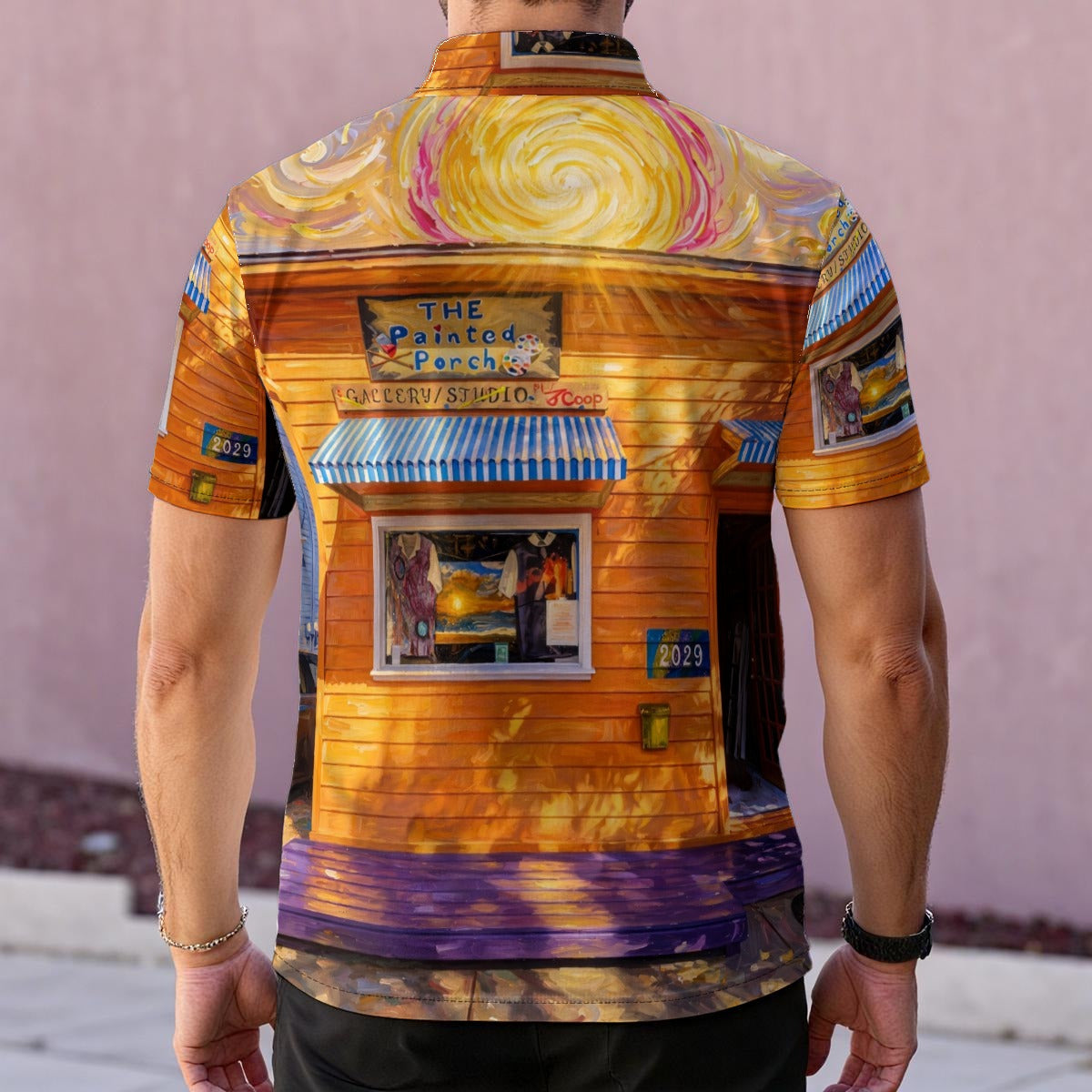 Golden Hour at the Painted Porch (AI-Assisted Remix) — Men's Polo Shirt