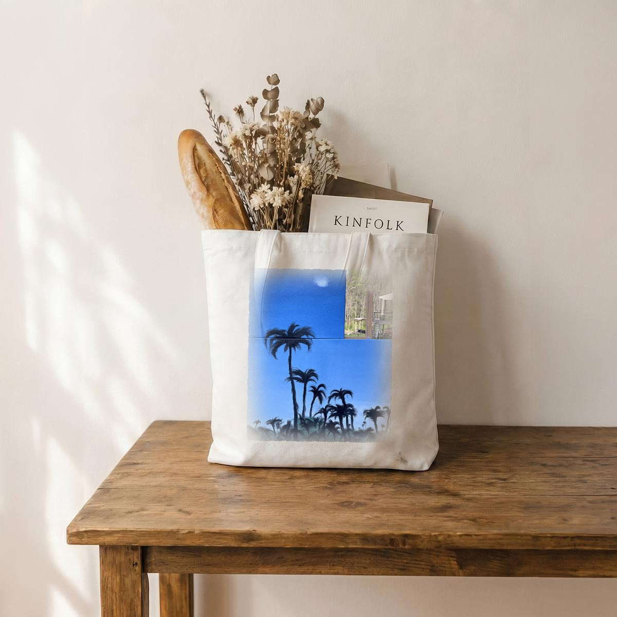 Palms Moon Stacked — Feathered Fade Tote Bag