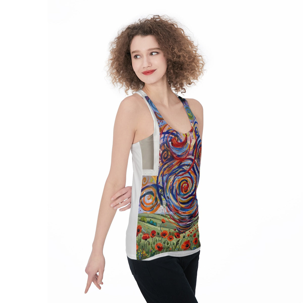 Poppy Swirl (AI-Assisted Remix) — Swirl Remix Women's Racerback Tank