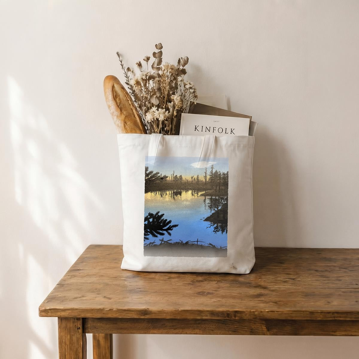 Lake Dawn — Feathered Fade Tote Bag