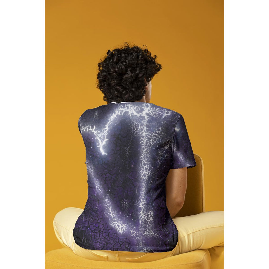 Violet Storm (AI-Assisted Remix) — Cosmic Abstract All-Over Print Tee