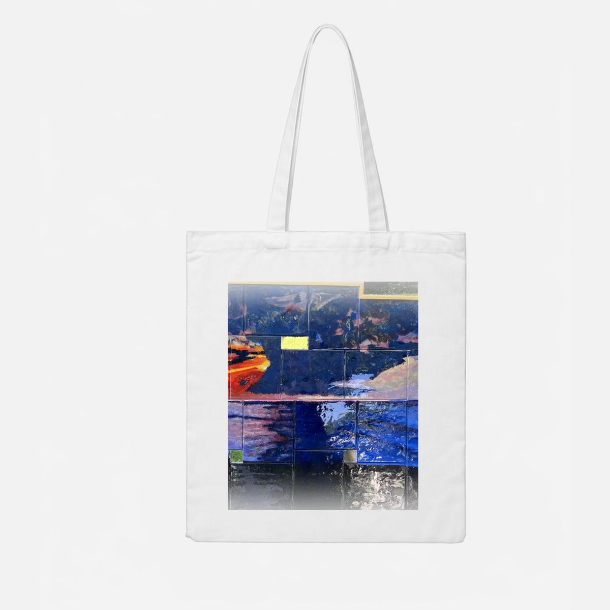 Blue Stepped Sunset — Feathered Fade Tote Bag
