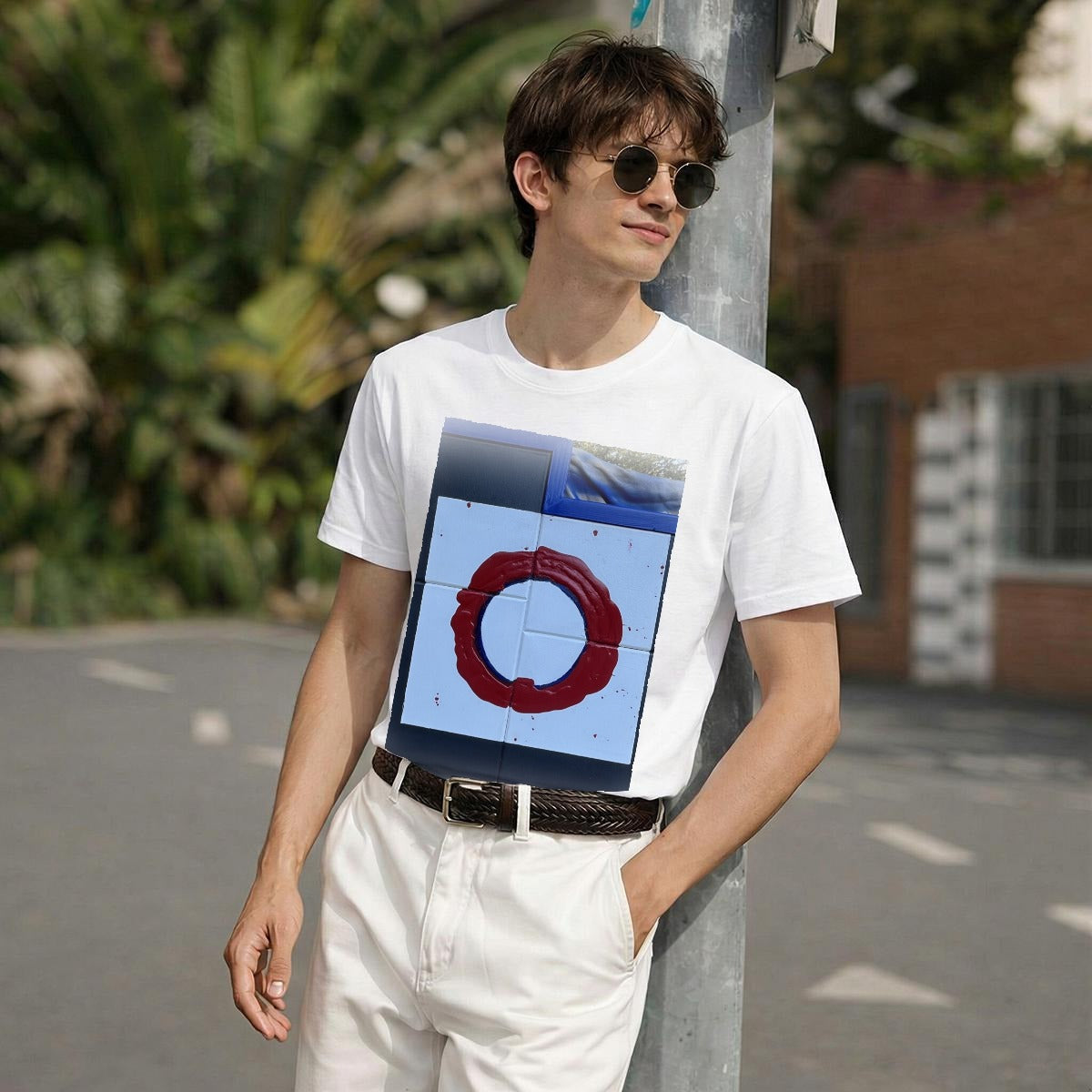 Red Circle Cross — Feathered Fade Classic Tee