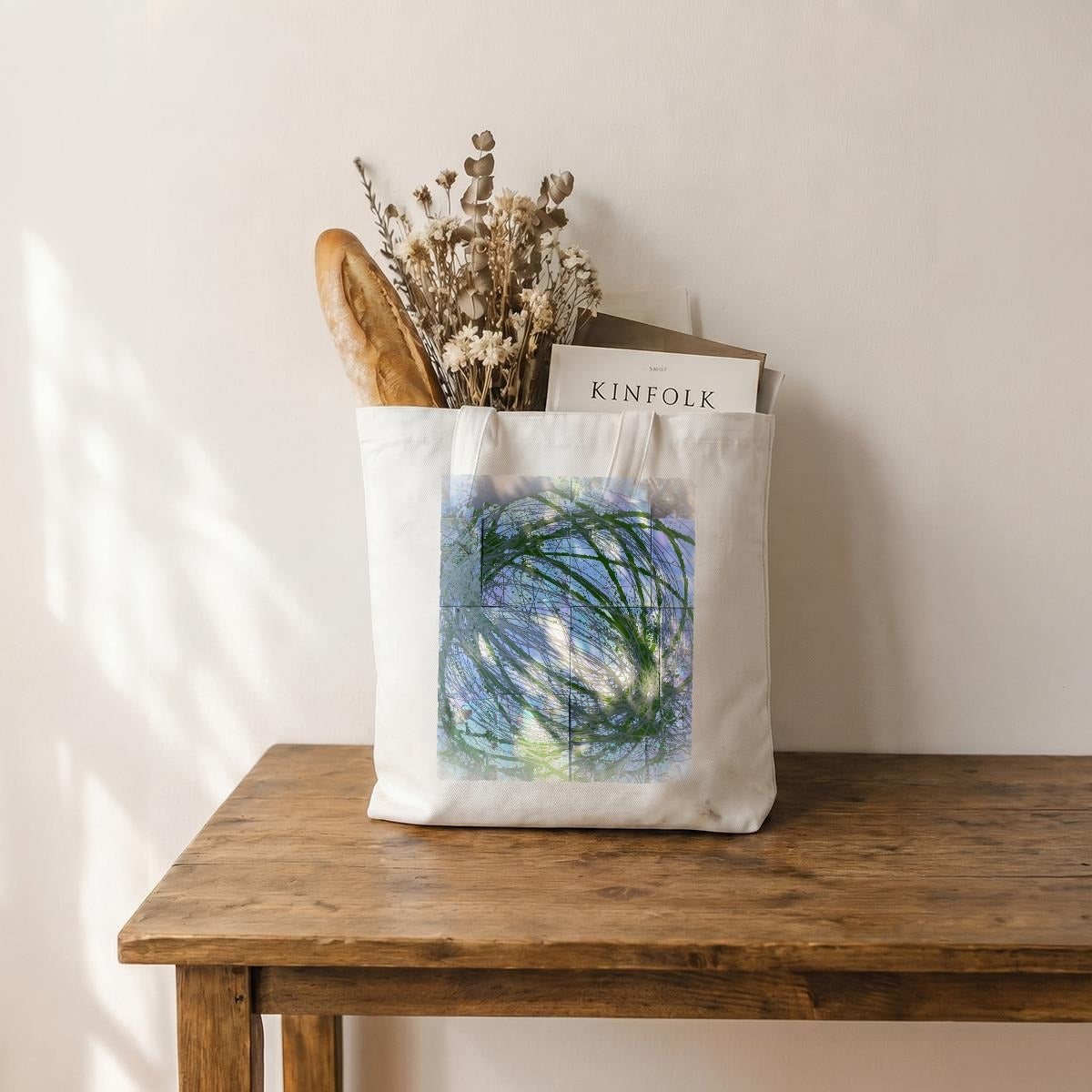 Green Gray Swirl — Feathered Fade Tote Bag