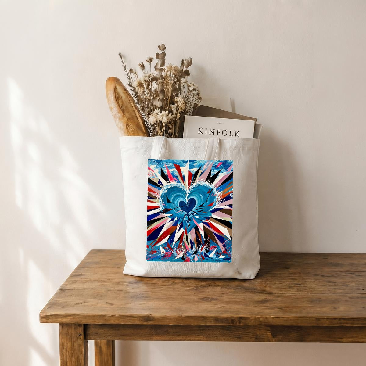 Heart Burst (AI-Assisted Remix) — Burst Remix Canvas Tote Bag