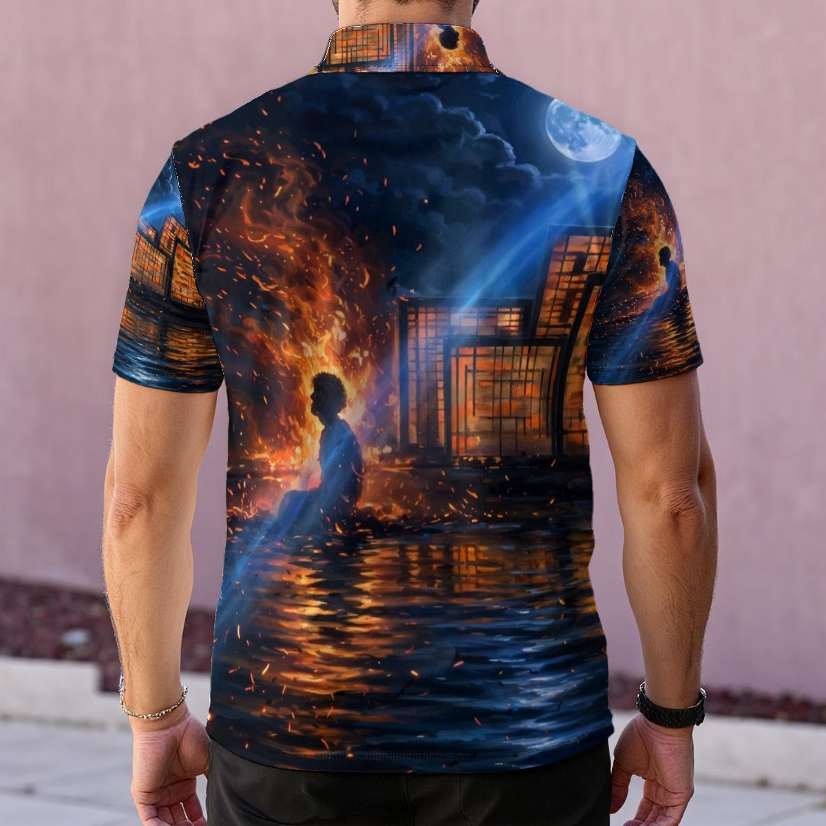Ember City Moonrise (AI-Assisted Remix) — Men's Polo Shirt