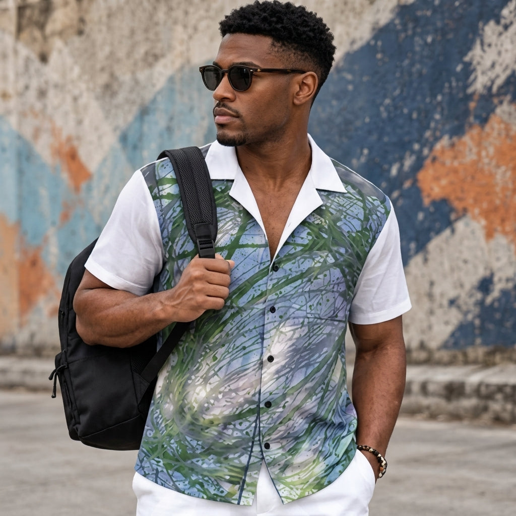 Green Gray Swirl Men's Hawaiian Shirt