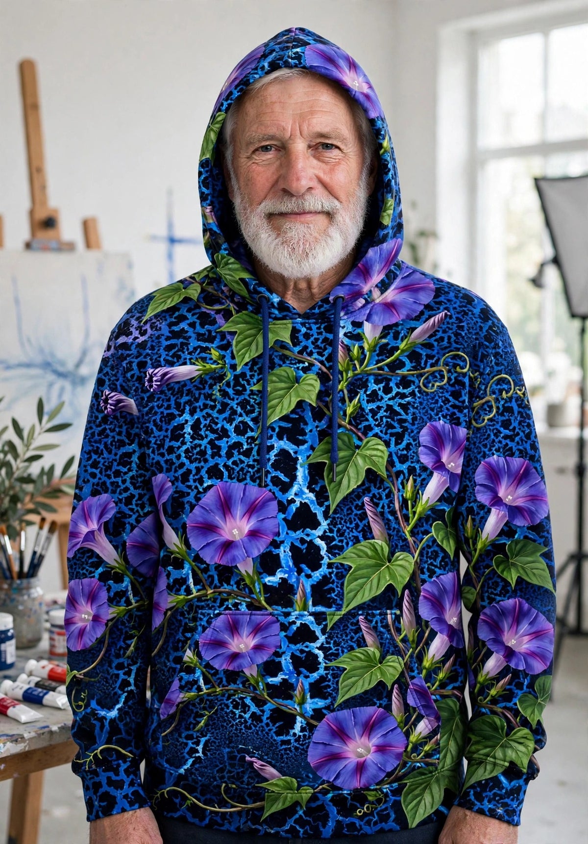 Cobalt Bloom (AI-Assisted Remix) — Bloom Remix Pullover Hoodie