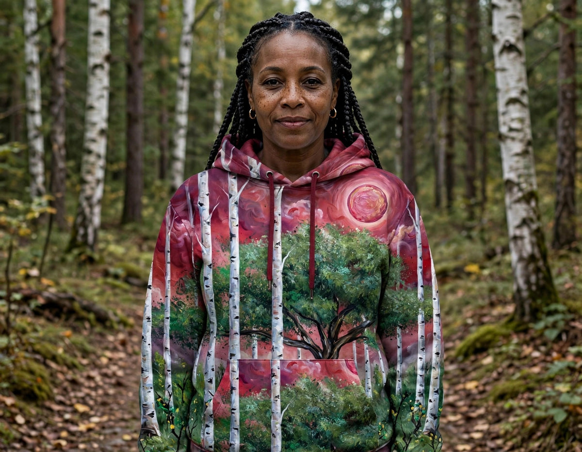 Crimson Grove (AI-Assisted Remix) — Forest Remix Pullover Hoodie