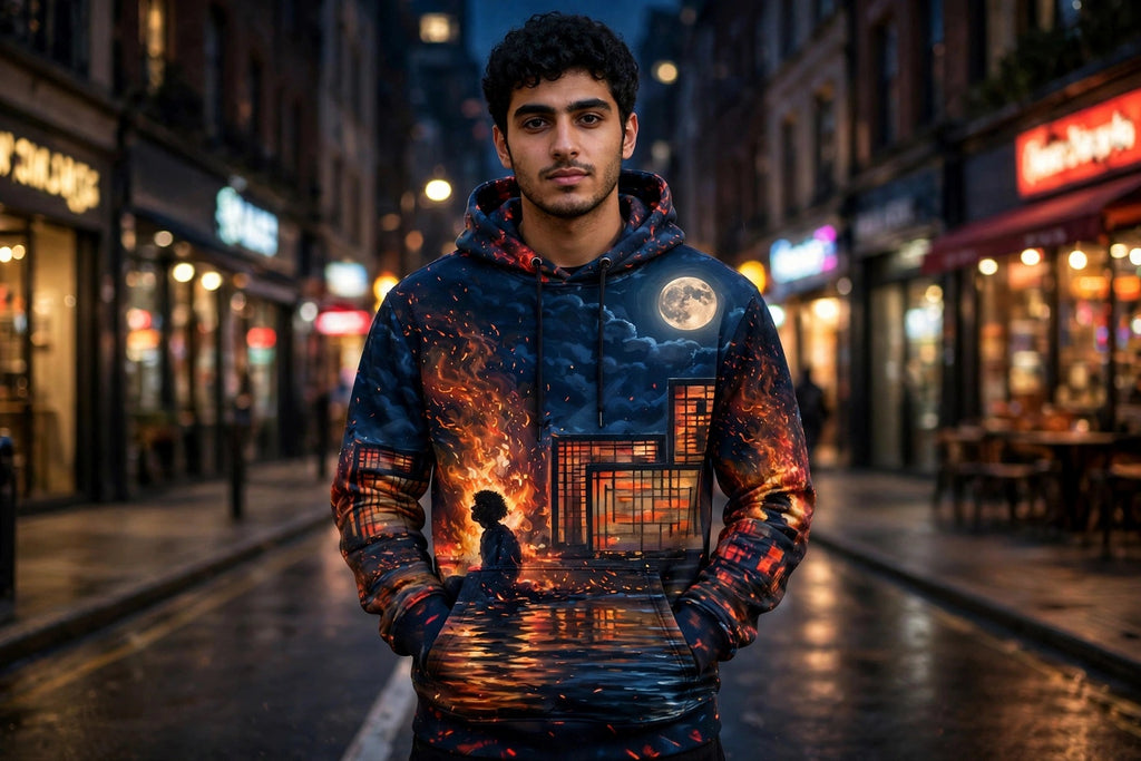 Ember City Moonrise (AI-Assisted Remix) — Cityscape Remix Pullover Hoodie