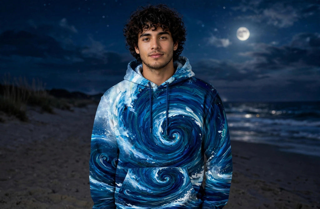 Moonlit Swell (AI-Assisted Remix) — Wave Remix Pullover Hoodie