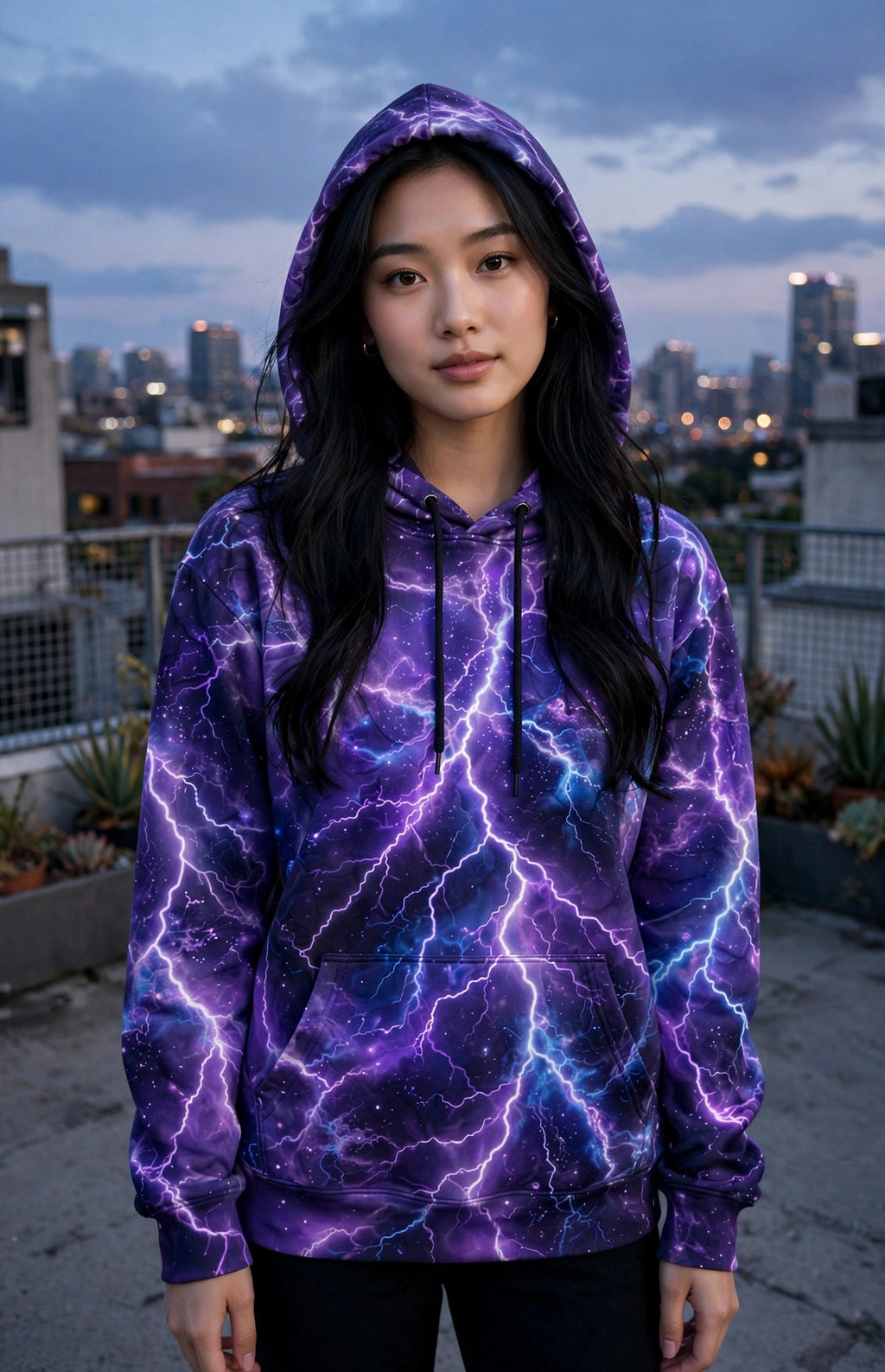 Violet Storm (AI-Assisted Remix) — Cosmic Abstract Pullover Hoodie
