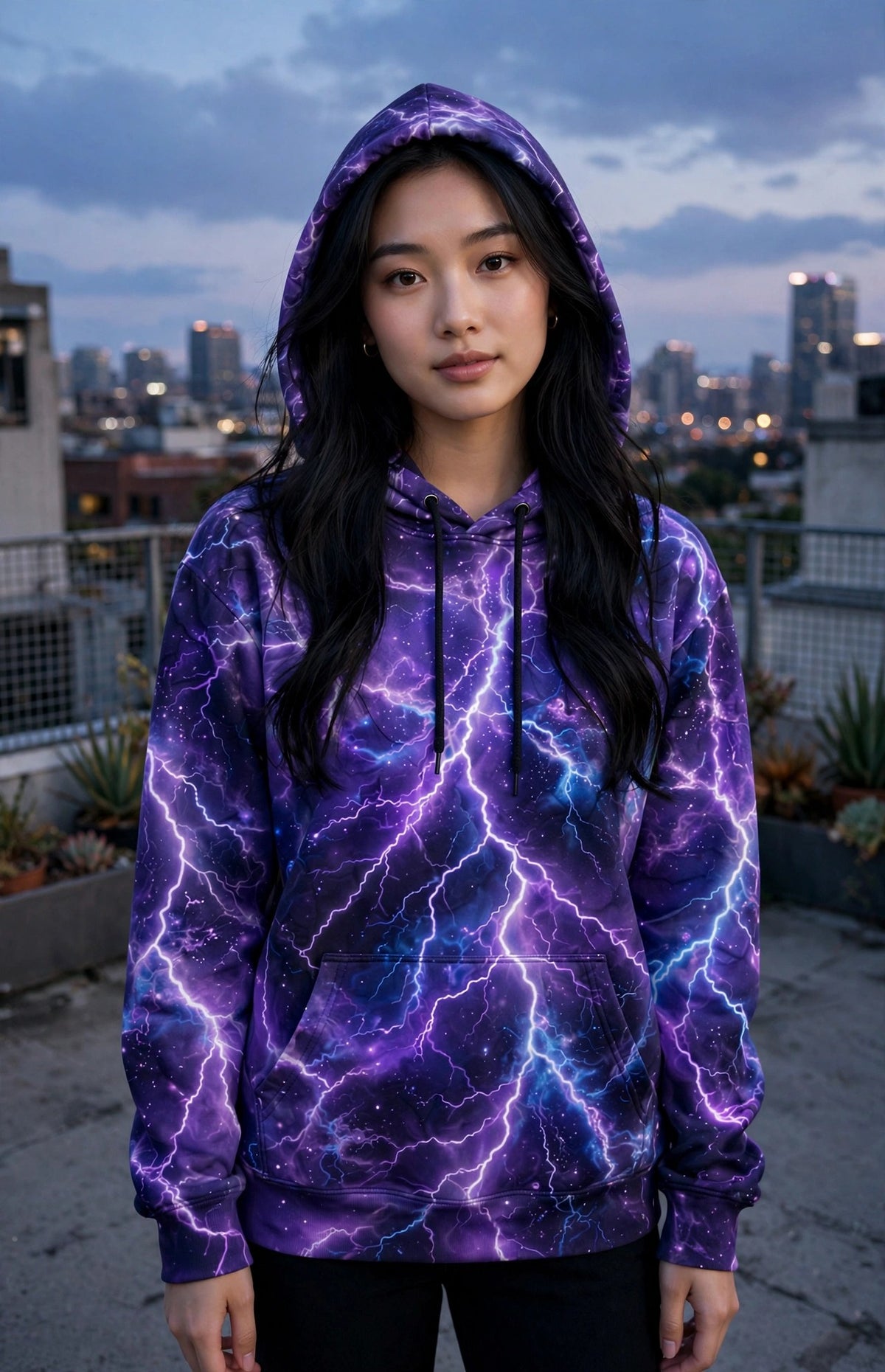Violet Storm (AI-Assisted Remix) — Cosmic Abstract Pullover Hoodie
