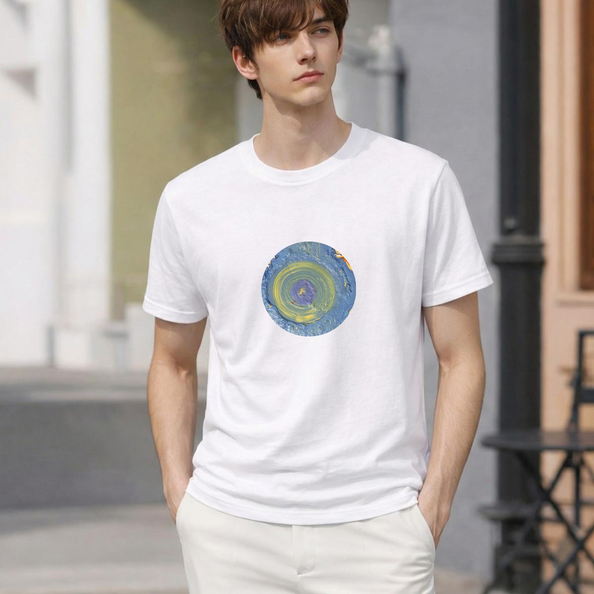 Tidal Eye circle logo tee on model