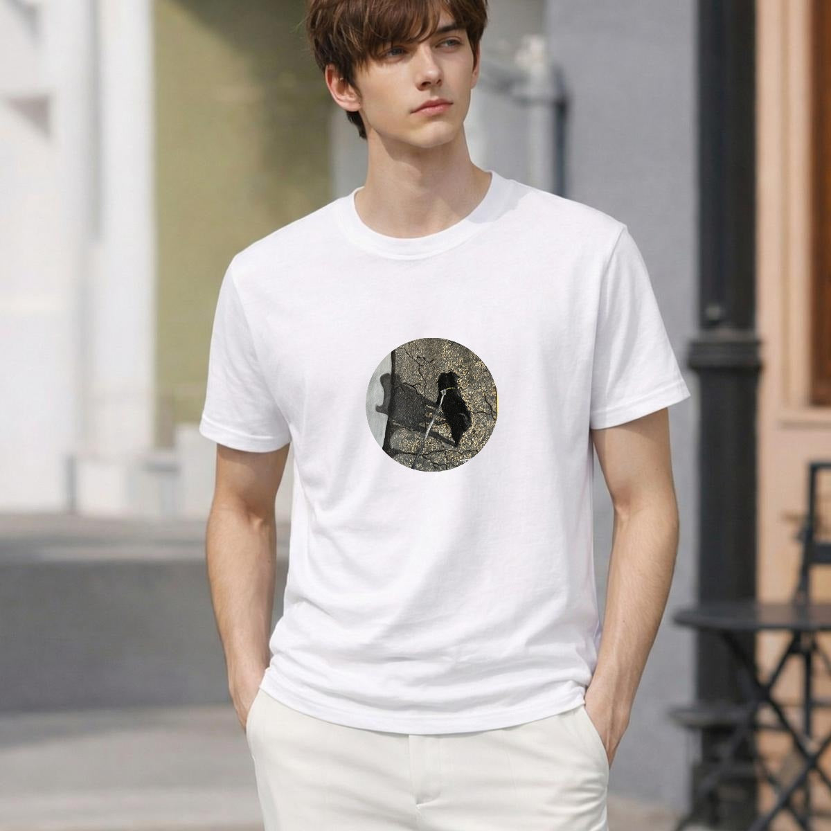 Tuck Dogg circle logo tee on model