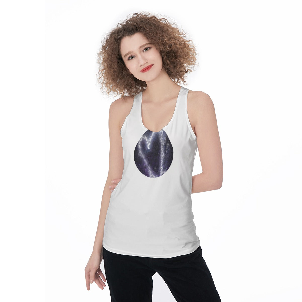 Violet Storm circle print tank model front